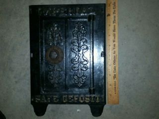 Antique Cast Iron " Safe Deposit Bank " Combination Still Penny Bank Usa 9 " Large