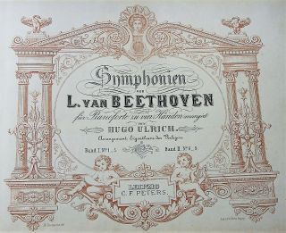 Beethoven Symphonies 1 - 5 arr for 4 Hands on Piano - antique Sheet Music Book 2