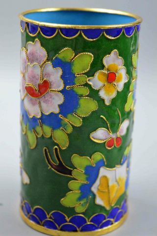 Collectable Old Chinese Cloisonne Carve Flower Rttan Usable Ancient Brush Pot