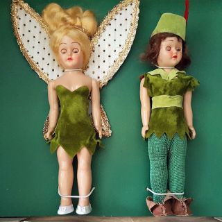 Vtg 1950s Walt Disney Hard Plastic Peter Pan,  Tinkerbell By Duchess Dolls