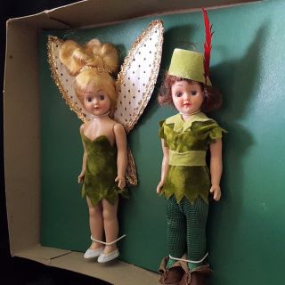Vtg 1950s Walt DISNEY Hard Plastic PETER PAN,  TINKERBELL By Duchess Dolls 3