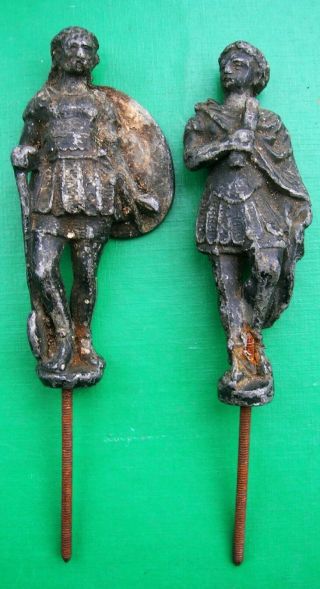 2 Antique C 1900 Heavy Classicalstatues Roman Figures From A Clock - Many Uses