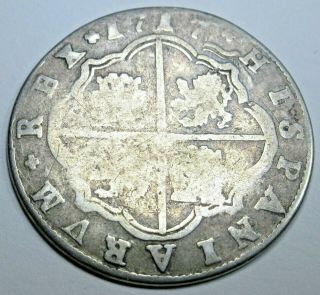 1717 Spanish Silver 2 Reales Piece Of 8 Real Antique Colonial Era Two Bits Coin