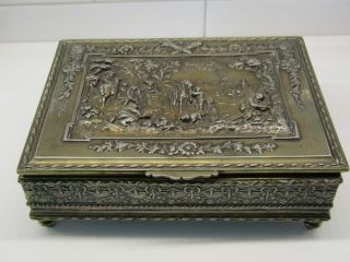 Antique Jennings Brothers Jb Footed Jewelry Box Casket Silver Color Ornate