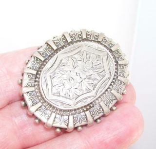 Large C1881 Antique Victorian Solid Silver Aesthetic Movement Floral Brooch Pin