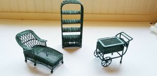 Vintage Green Wire Garden 3 Pc Set Chaise Lounge Teacart Shelf 1 " Scale