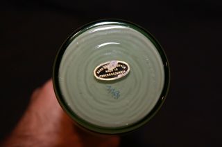 Vintage Antique Pair Czech Bohemian Green Gold Blown Art Glass Bottle Decanter 7
