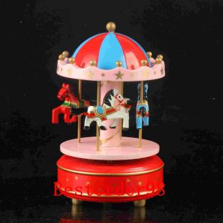 Chinese Exquisite Wood Handwork Carved Merry - Go - Round Music Box Cc0388