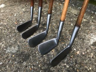 5 ANTIQUE HICKORY SHAFTED SMOOTH FACED IRONS IN NEAT AND TIDY 2
