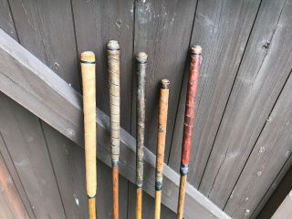5 ANTIQUE HICKORY SHAFTED SMOOTH FACED IRONS IN NEAT AND TIDY 3