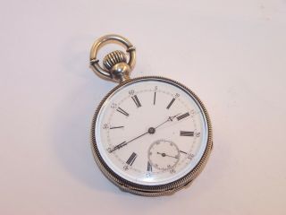 Antique Echappement A Ancre Ligne Droite 15 Rubies Silver Pin Set Pocket Watch