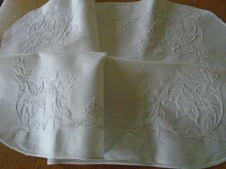 Antique Hand Embroidered Satin Faced Table Topper - Mountmellick Work