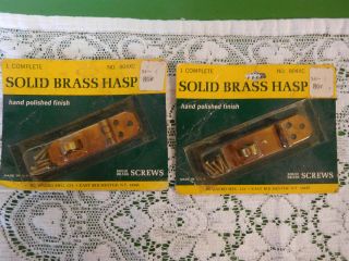 Set Of 2 Vtg Nos Solid Antique Brass Small Hinged Hasp W Screws No Hook Lock