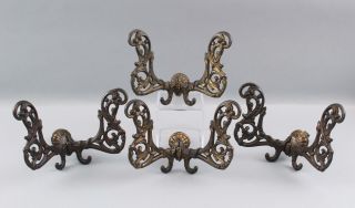4 Antique Cast Iron Victorian Architectural Hall Tree Hanging Clothing Hooks