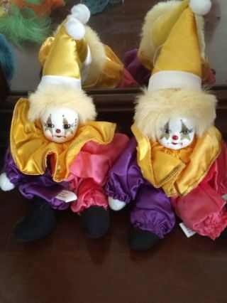 Set Of Two,  Mardi Gras Theme Clowns.  Porcelain Face