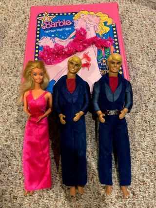 Vintage Superstar Barbie And Ken (two Ken Dolls,  One Belt),  Vintage Case