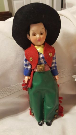 VTG HARD PLASTIC western girl Cowgirl DOLL & 2 Cowboy boy Dolls 1950 ' s? 2
