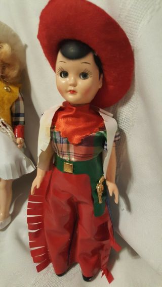 VTG HARD PLASTIC western girl Cowgirl DOLL & 2 Cowboy boy Dolls 1950 ' s? 4