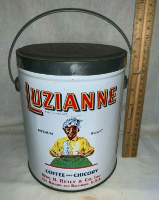 Antique Luzianne 3lb Coffee Tin Litho Can Black Americana Baltimore Orleans