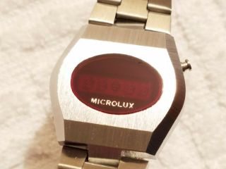 Vintage Microlux Windert Digital Red Led Watch Stainless Steel