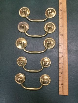 Set Of 5 Vintage Brass Finish Drop Bail Style Drawer Pulls Handles