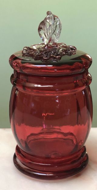 Stunning Antique Victorian Pink Cranberry Art Glass Castor Finial Lidded Jar