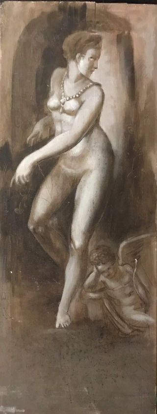 Fine Antique Italian Old Master Oil Painting Wood Panel Nude Allegorical Female