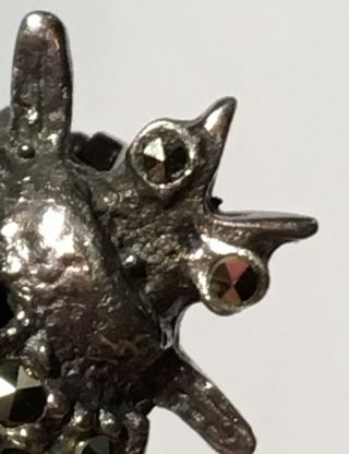 Little Carnelian Bug Antique VINTAGE Sterling Silver 925 Marcasite Brooch pin 5