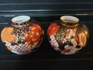 STUNNING Antique Royal Crown Derby Palette Squat Vases. 3