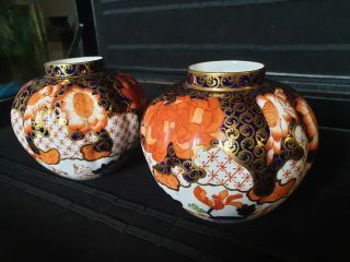 STUNNING Antique Royal Crown Derby Palette Squat Vases. 6