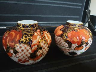 STUNNING Antique Royal Crown Derby Palette Squat Vases. 7