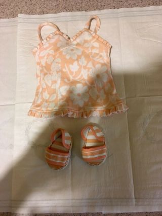 American Girl Molly Ruffled Bathing Suit With Sandals And Beach Ball