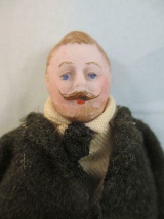 Antique German Bisque Head Dollhouse Doll Gentleman Moustache & Beard 5 "