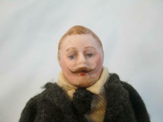 Antique German Bisque Head Dollhouse Doll Gentleman Moustache & Beard 5 