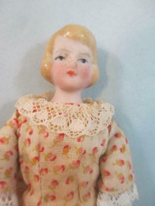 Antique German Bisque Head Dollhouse Doll Teenage Daughter Cloth Body 4.  5 "