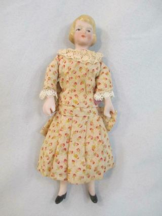 Antique German Bisque Head Dollhouse Doll Teenage Daughter Cloth Body 4.  5 