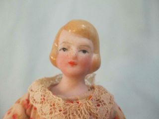 Antique German Bisque Head Dollhouse Doll Teenage Daughter Cloth Body 4.  5 