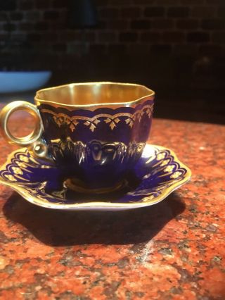 Antique Coalport Porcelain Demitasse Cup Saucer Cobalt Gold Design