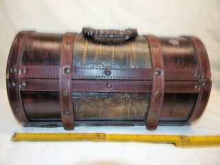 Small Pirate Treasure Chest Trunk Coin Box Wooden Leather Vintage Antique 13 Inc