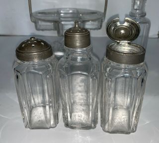 Vintage Antique 5 piece Cruet Set Victorian Glass Condiment Holder 3
