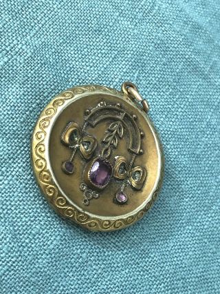 Antique JJS Victorian/ Art Nouveau Round Gold Filled Locket with photo of Man 4