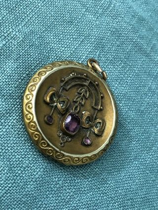 Antique JJS Victorian/ Art Nouveau Round Gold Filled Locket with photo of Man 5