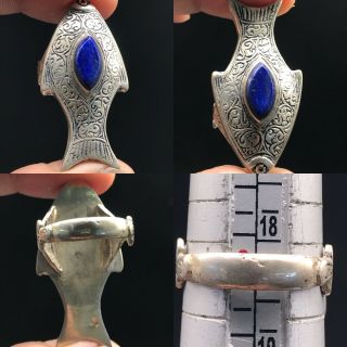 Silver Antique Wonderful Lapis Lazuli Stone Lovely Old Fish Ring