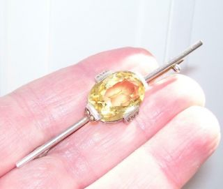 V Large Antique Victorian Solid Silver Facet Cut Citrine Marcasite Brooch Pin