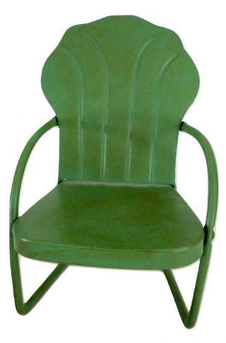 Vintage Doll Size Pressed Steel Green Lawn Chair 7 3/4 "