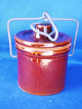 Antique Primitive Cheese Crock Jar Brown Pottery Miniature 3 In UNIQUE SIZE ❤️J8 4