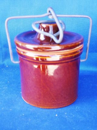 Antique Primitive Cheese Crock Jar Brown Pottery Miniature 3 In UNIQUE SIZE ❤️J8 5