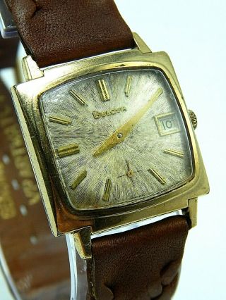 Vintage 1966 Bulova 10k Rolled Gold Plate " Date King " Wrist Watch 17j Cal 11ald
