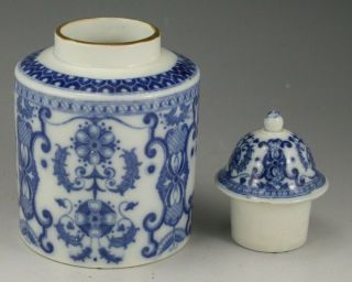 Antique Pottery Pearlware Blue Transfer Violin Pattern Tea Caddy & Lid 1810 2