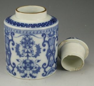Antique Pottery Pearlware Blue Transfer Violin Pattern Tea Caddy & Lid 1810 3